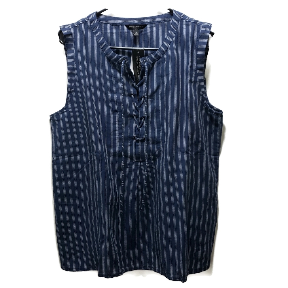 Banana republic stripe lace up top blue M A2#1